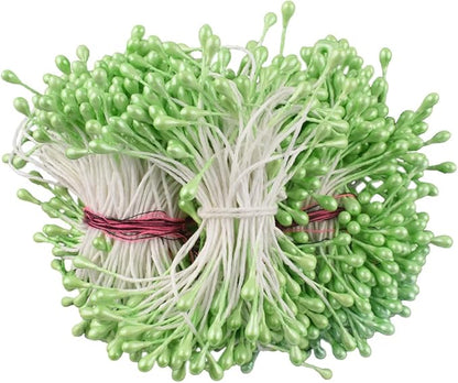 HAHIYO 700Pcs 3mm Light Green Pearl Double Head Flower Stamen Pistil Hand-Made Artificial Flower Pistil para Flore Pearlized Floral Stamen Flower Pollen Stamen for Flower Making Scrapbook Decoration
