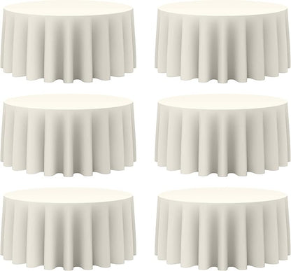 BRILLMAX 6 Pack Ivory Round Tablecloths 132 Inch - Circle Bulk Linen Polyester Fabric Washable Table Cloth Cover for Wedding Reception Banquet Birthday Party Buffet Restaurant