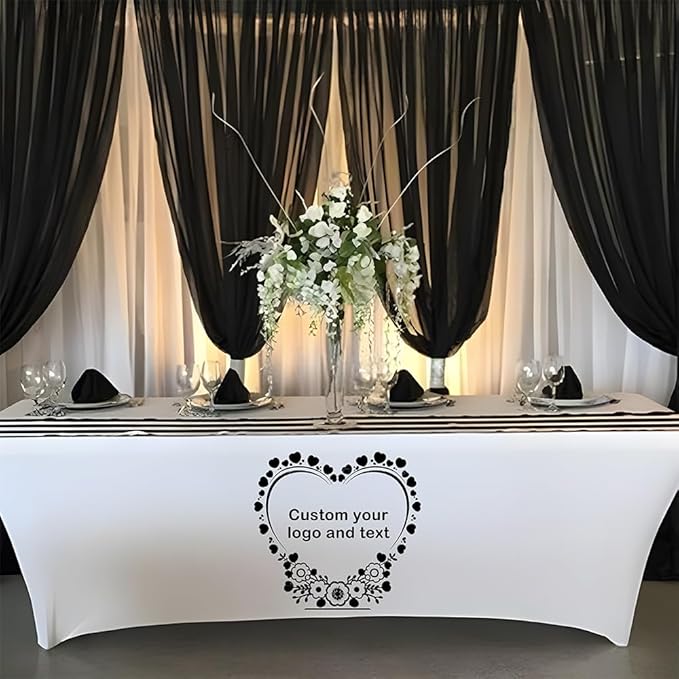 Custom Table Cloth with Business Logo 4FT 5FT 6 FT 8 FT Spandex Customized Table Cover Stretch for Tradeshow Events Birthday Wedding Anniversary Mantel Personalized Table Cloth (4FT)