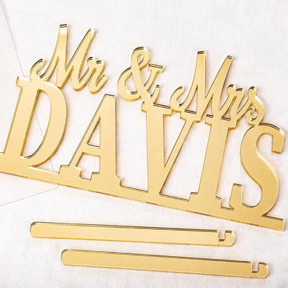 callie Personalized Mr and Mrs Wedding Table Name Sign, Custom Wooden Acrylic Table Decor for Wedding, Bridal Shower Party