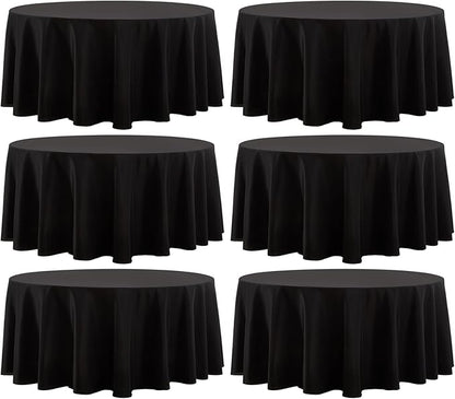 Round Tablecloth 6 Pack 90 Inch Black Tablecloths Washable Decorative Linen Polyester Table Clothes Cover for Dining Table Banquets Buffet Parties and Wedding