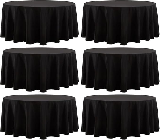 Round Tablecloth 6 Pack 90 Inch Black Tablecloths Washable Decorative Linen Polyester Table Clothes Cover for Dining Table Banquets Buffet Parties and Wedding
