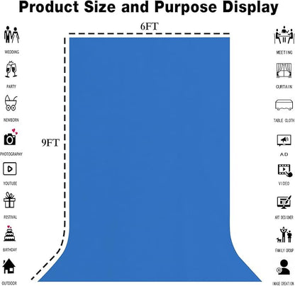 6x9FT Royal Blue Screen Backdrop for Photography, Solid Blue Photo Background for Boys Girls Portrait Photoshoots Booth Video Studio