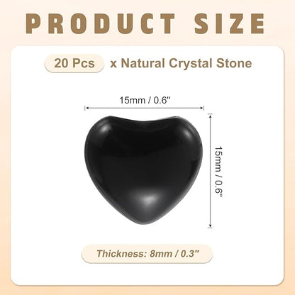 PATIKIL 20 Pcs Natural Heart Shaped Crystal Stone, 0.6 Inch Mini Polished Love Gemstone Crystal, Pocket Rock Engraved Worry Stones for Women Gifts Meditation, Black