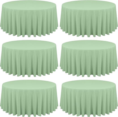 6 Pack Sage Green Round Tablecloths - 90 Inch, Polyester Table Cover, Stain and Wrinkle Resistant Washable Fabric, Perfect for Wedding Banquet Parties