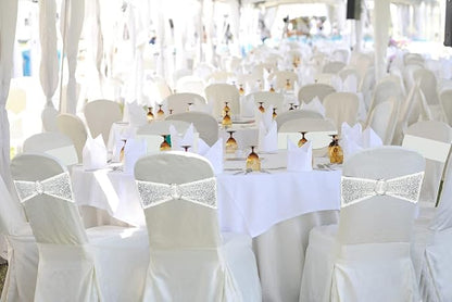 50 Pcs Chair Sashes Sequin Stretch Chair Bands Spandex Polyester Bows for Party Hotel Wedding Banquets Decoration - White