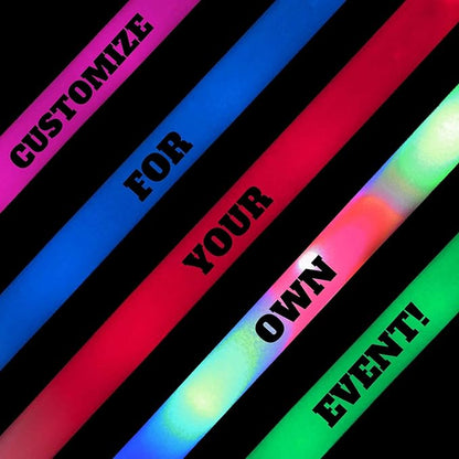 Pack of 12 Custom LED Party Foam Light Sticks Batons for Quinceaneras, Sweet 16, Bat Mitzvah, Parties, Birthdays, Guests, Party, Promotions 3 Color Lighting Modes Batteries 16"