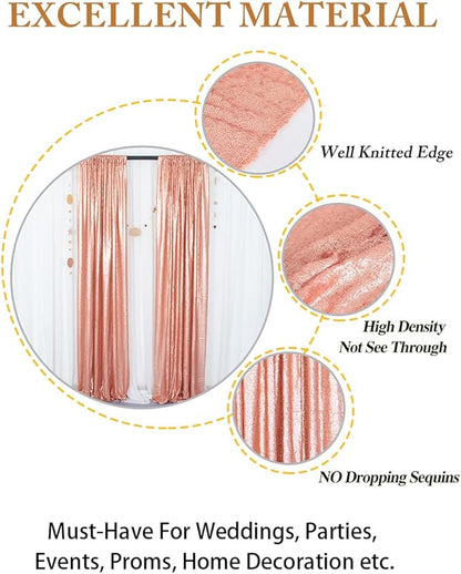 ShinyBeauty Blush Sequin Backdrop Curtains, 4 Panels, 2FTx8FT, Sparkle Photo Booth Backdrop
