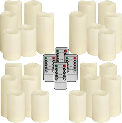 pliadvbu Flameless Pillar Candles with 4 Remote Control and Timer,Realistic Waterproof LED Candles, Long Lasting, Pack of 24 (H 4" 5" 6" x D 2.2"),for Christmas Decorations,Table,Aniversary