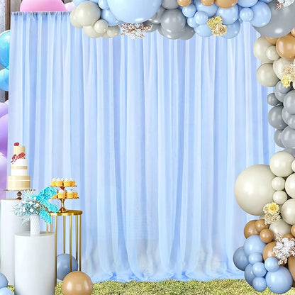 PARTISKY 10ftx10ft Blue Chiffon Sheer Backdrop Curtains, Wrinkle-Free Wedding Backdrop Drapes for Birthday Party Ceremony Arch Stage Decor Background for Photography 5ft x 10ft,2 Panels