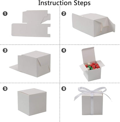 COTOPHER 60pcs Small Gift Boxes, Favor Boxes 2x2x2 inches Paper Gift Boxes with Ribbons Candy Box for Wedding Favors Baby Shower Bridal Shower Birthday Party (White)
