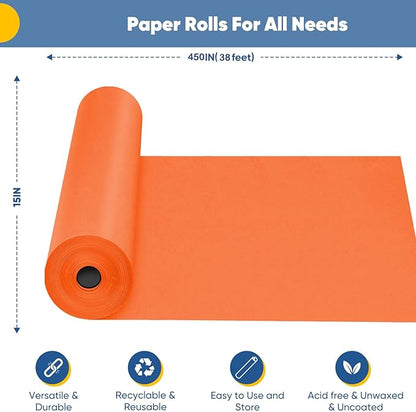 Orange Halloween Wrapping Paper 15"x450", Solid Color Orange Red Construction Bulletin Board Art Poster Decorative Craft Paper Roll, Christmas Birthday Wedding Anniversary DIY Bouquet Flower Gift Wrap
