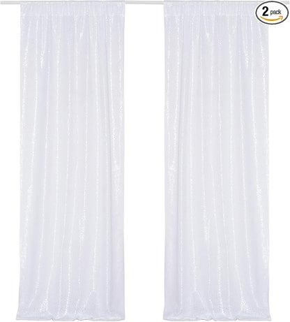 Poise3EHome White Sequin Backdrop Curtains,2 Panels 2FTx8FT Glitter Background for Party Halloween Birthday Party Baby Shower Wedding Christmas Thanksgiving Holiday Festival Decor