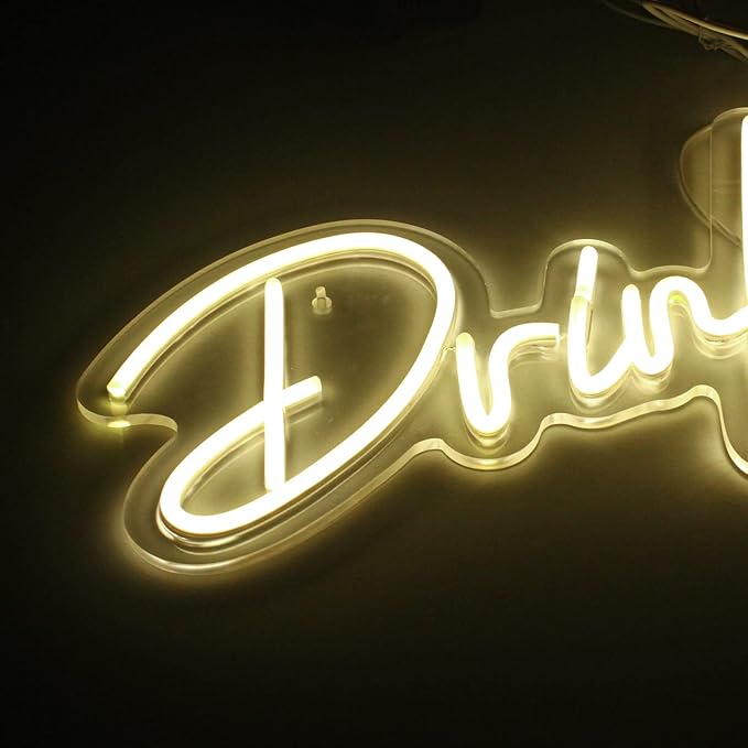 Looklight Drinks Neon Sign,Letters Bar Neon Light,Led Neon Signs for Wall Decor,Warm White Neon Light Sign,USB Light Up Sign for Kitchen Restaurant Bar Cart Accessories Christmas