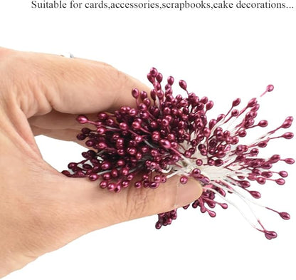 HAHIYO 700Pcs 3mm Dark Purple Pearl Double Head Flower Stamen Pistil - Handmade Artificial Pearlized Floral Pollen for Flower Making, Scrapbook Decoration