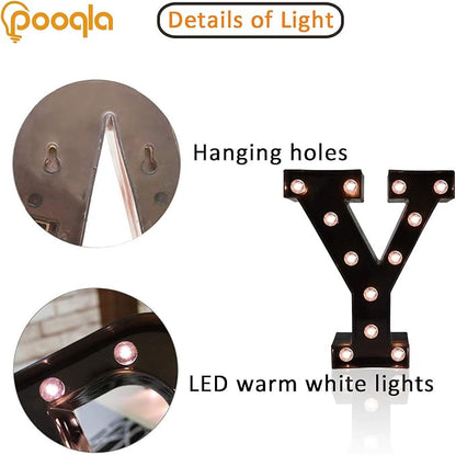 Decorative LED Illuminated Letter Marquee Sign - Alphabet Marquee Letters with Lights For Wedding Birthday Party Christmas Night Light Lamp Home Bar Decoration Y, Black