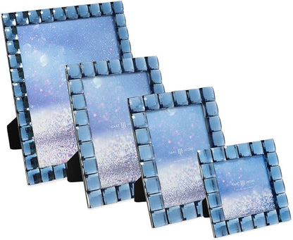 Isaac Jacobs Decorative Sparkling Navy Jewel Picture Frame, Photo Display & Home Décor (4x4, Navy)