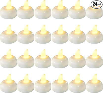 24pcs Warm White Flameless Waterproof LED Floating Candles,Battery Powered Outdoor Waterproof Flashing Tea lamp Voting Candle for Aquatic Ambiance - Wedding, Party, Spa