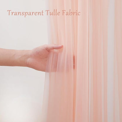 10x10 Peach Tulle Backdrop Curtains for Parties, Sheer Backdrop Curtain Wedding Photo Background Drapes for Baby Shower Photography Birthday Party