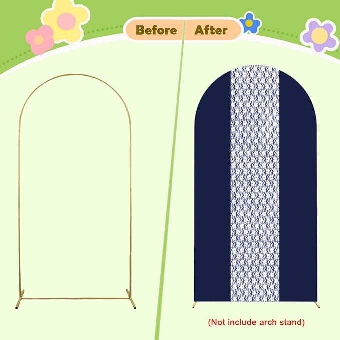 Navy Blue Arch Cover 7.2ft Lace Arched Backdrop Cover Dark Blue Chiara Arch Frame Back Drop Cover Spandex Wedding Arch Stand Fabric Navy Rustic Vintage Party Baby Shower Birthday Decorations