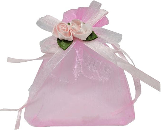 Ankirol 50pcs Sheer Organza Favor Bags For Wedding 3.8x4.8'' Gift Bags Samples Display Drawstring Rose Pouches (pink)