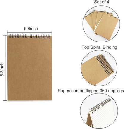 4 Pcs Top Bound Spiral Notebook,8.3 inch x 5.8 inch,60 Sheet,7mm College Ruled Paper,A5 Spiral Note Pads Memo Lined Notebook Journal for School and Office Supplies (Kraft)