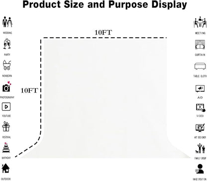 White Large Screen Backdrop for Photography 10x10FT Zoom Meeting, Game Live Steaming and Photo Studio Shooting Props