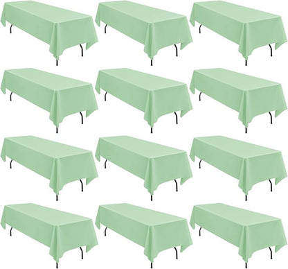 12 Pack 60 x 126 Inch Rectangle Tablecloth Sage Green Polyester Tablecloth for 8 Ft Rectangle Tables, Washable Fabric Table Cloth for Wedding Dining Table Buffet Parties Camping
