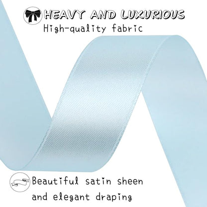 Sky blue Solid Satin Ribbon 1 Inch 50 Yards Solid Polyester Fabric Ribbon for Gift Wrapping Wedding Christmas Baby Shower Birthday Party Decoration Handmade Immortal Flower Craft
