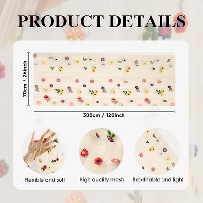 Artoid Mode Champagne Embroidery Daisy Gauze Table Runner 120 Inch 10FT, Seasonal Sheer Kitchen Dining Holiday Wedding Birthday Table Decor for Home Party