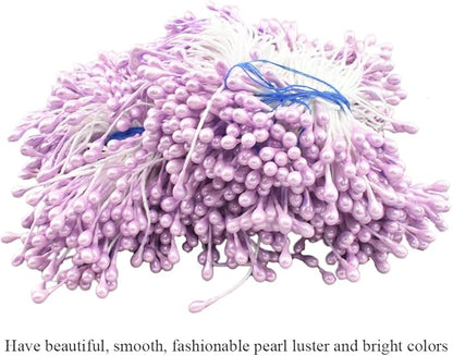 HAHIYO 700Pcs 3mm Light Purple Pearl Double Head Flower Stamen - Artificial Pistil for Floral Making, Scrapbook Decoration