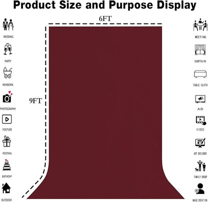 6x9FT Burgundy Red Screen Backdrop for Photography Photo Booth Wine Red Backdrop for Photoshoot Background