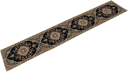 Vintage Boho Floral Table Runner, Rustic Country Farmhouse Black Bohemia Flower Pattern for Home Kitchen Table Decor Dining Cafe Room Wedding Party Decor 13x36in