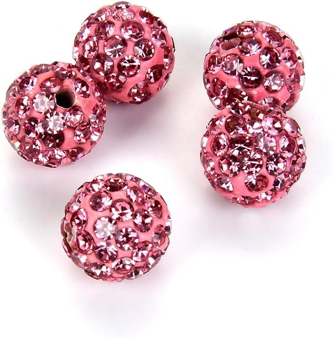 100pcs Adabele Grade A Suncatcher Crystal Rhinestone Pave Loose Beads 12mm Rose Pink Polymer Clay Disco Ball Spacers Compatible with Shamballa All Craft Jewelry Making DB12-3
