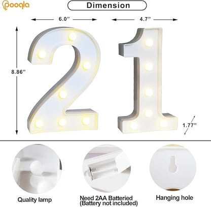Pooqla 21st Birthday Decorations for Her Him, Decorative LED Light Up Numbers, Marquee Numbers 21 Sign for Party Backdrop 21st Wedding Anniversary Decor, Warm White and Cool White Number 21