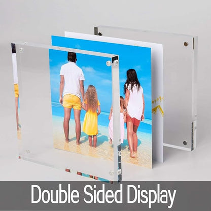 Meetu Acrylic 5x5 Picture Frame 5 Pack Clear Two Sided Desk Photo Frame Magnetic Frame Inner Size 4x4 with Gift Pack for Display Family Pictures Baby Photos Friends Pictures Pet Dog Picture