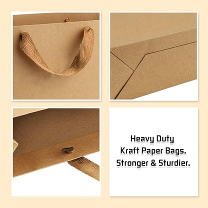 BagDream Paper Bags 10.6x3.1x8.3 25Pcs Gift Bags Heavy Duty Kraft Brown Gift Paper Bags with Handles Soft Cloth, Party Favor Bags, Shopping Bags, Retail Merchandise Bags, Wedding Party Gift Bags