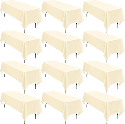 12 Pack 60 x 126 Inch Tablecloth, Beige Polyester Tablecloth for 8 Ft Rectangle Tables, Washable Fabric Table Cover for Wedding Party Dining Buffet Parties or Camping
