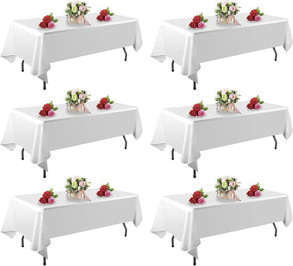 6 Pack White Table Cloth Rectangle Table 60 x 84 Inch Tablecloths for 6 Foot Rectangle Tables. Stain and Winkle Resistant Polyester Washable WhiteTable Cloths for Parties Wedding Dining