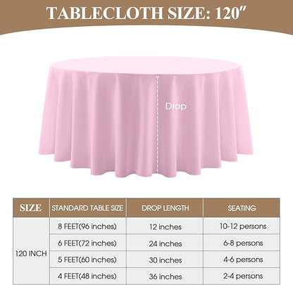 Round Tablecloth 120 Inch 6 Pack Pink Tablecloths Washable Decorative Linen Polyester Table Clothes Cover for Dining Table Banquets Buffet Parties and Wedding