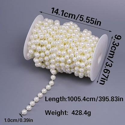 11 Yards/33Feet Pearl Garland Craft String Pearls, Faux Pearl for Wedding Party Decoration, Christmas Tree Decorations and DIY Crafts (Ivory, 10 mm 33 Feet)