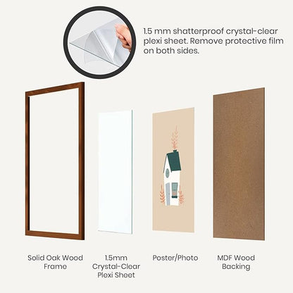 Opposite Wall - 11x17 in - Dark Solid Oak Wood Picture Frame - Lightweight, Versatile & Shatterproof - Wall Hanging Poster or Photo Frame - Wall Decor for Office, Gallery & Home