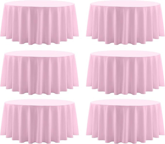 Round Tablecloth 6 Pack 108 Inch Pink Tablecloths Washable Decorative Linen Polyester Table Clothes Cover for Dining Table Banquets Buffet Parties and Wedding