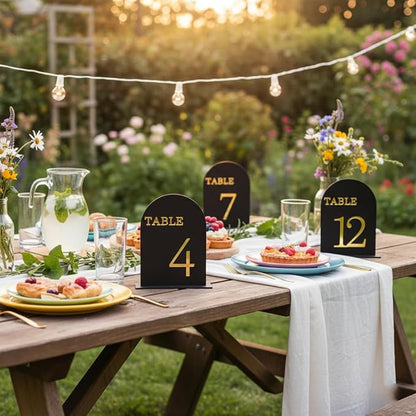 Arch Wedding Table Numbers 1-15 with Stands, 5" X 7" Double Sided Acrylic Wedding Sign Holders, Durable Non-Fading Table Number for Wedding Reception, Events, and Centerpieces