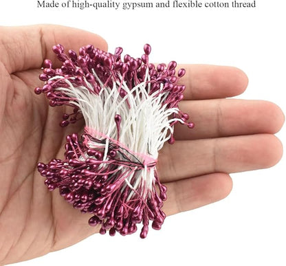 HAHIYO 700Pcs 3mm Dark Purple Pearl Double Head Flower Stamen Pistil - Handmade Artificial Pearlized Floral Pollen for Flower Making, Scrapbook Decoration