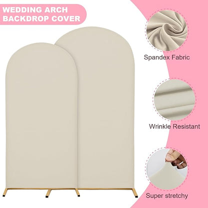 Wedding Arch Covers Arch Backdrop Cover Arch Stand Covers 7.2FT 6FT Set 2 Arch Cover Spandex Fabric Stretchy Backdrop for Wedding Birthday Party Decoration Baby Shower (Off-White)