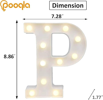 Pooqla LED Marquee Letter Lights, Warm White and Cool White Decorative Lighted Letters, Light Up Alphabet Letters for Boys Girls, Party, Wedding, Bar, Night Light, Birthday Decoration, Letter P