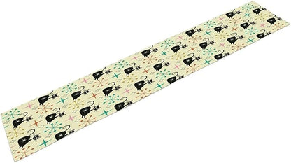 Mid Cat Table Runner, Vintage Black Cat and Atomic Stars 1950s 1960s Abstract Geometric Space Pattern Table Decoration for Home Kitchen Restaurant 13x120 Inches