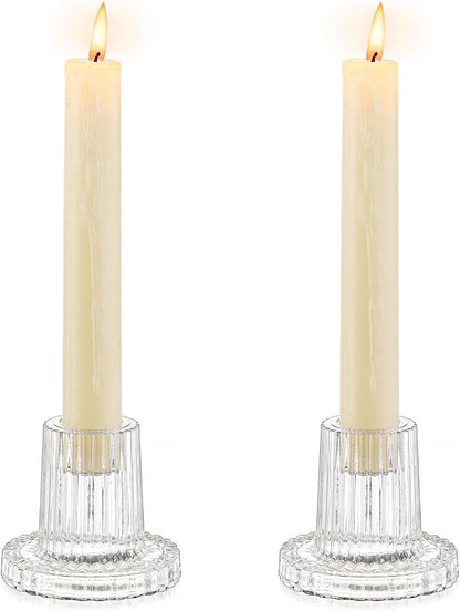 Romadedi Glass Candle Holder for Candlestick - 2Pcs Clear Tapered Wedding Decor Table Centerpiece for Candle Sticks Christmas Party Living Room Dinner Advent Decoration
