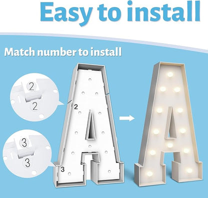 4FT Marquee Light Up Letters A,Party Decoration Large Marquee Light Up Letters with Weighted Water Bag,Pre-cut Foam Board Set Can Be Used for Birthdays,Weddings,Baby Anniversaries